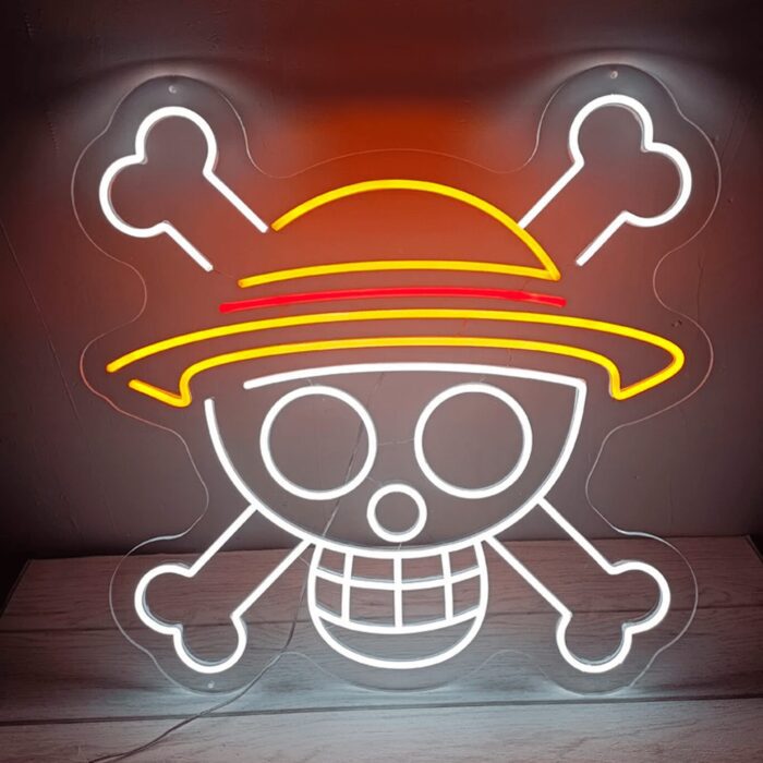 one piece neon mural blanc