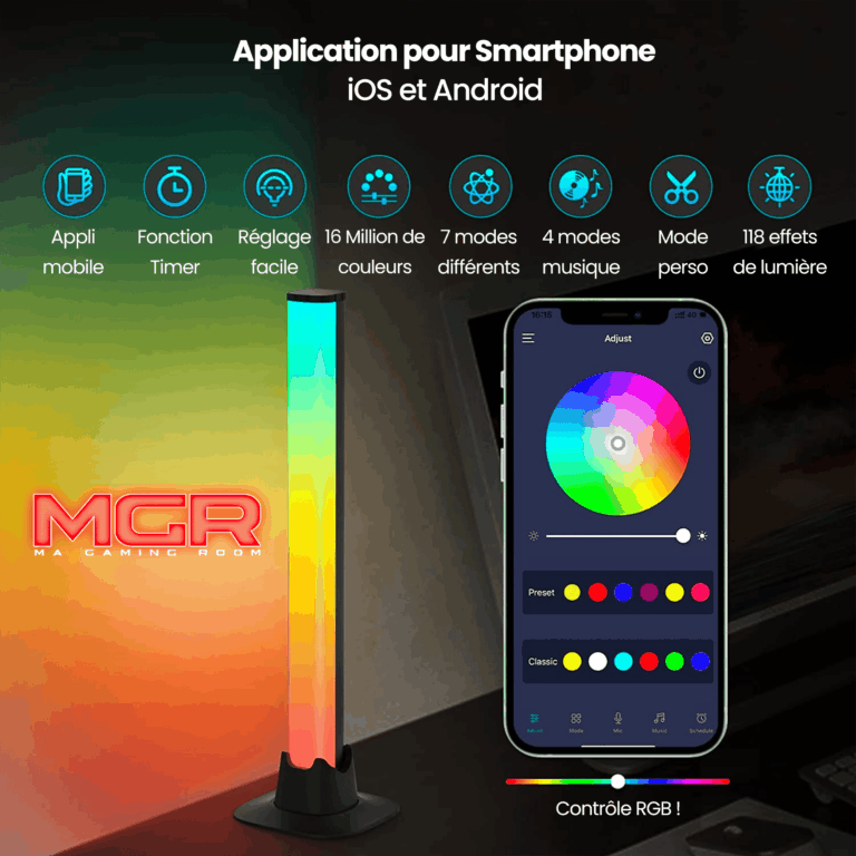 Fonctionnalités barres LED bureau gamer