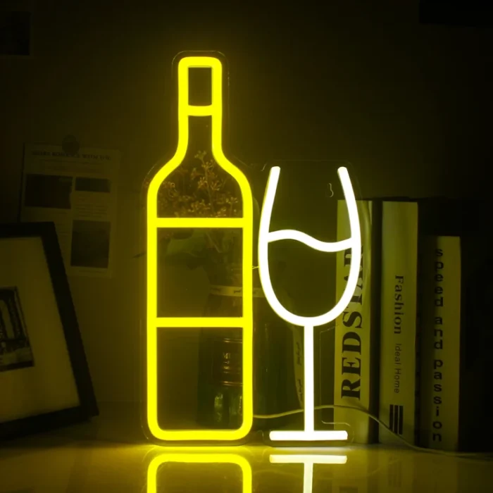 Neon Bouteille et Verre de Vin