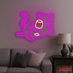 Néon chat verre de vin